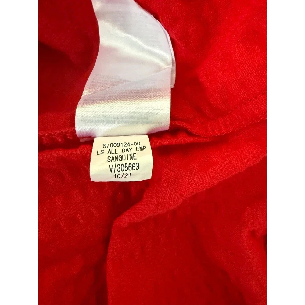 Old Navy Maxi Dress Sz XS Red Peasant Seersucker Long Sleeve Tiered Empire Waist - Picture 7 of 7